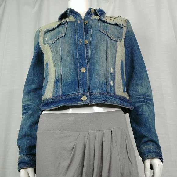 DKNY Jeans Two Toned Studded Denim Jacket Size L - Picture 9 of 12